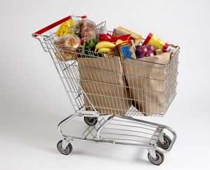 shopping cart with groceries