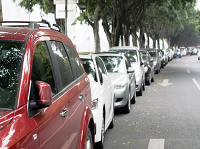 Parked cars lining a street