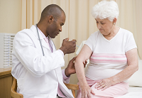 Male Doctor Administer an injection to an Elder Woman