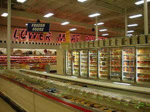 Frozen food aisle in a grocery store