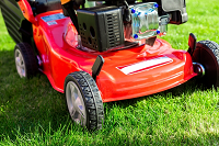 Global Electric Lawn & Garden Equipment Red lawn mower in grass