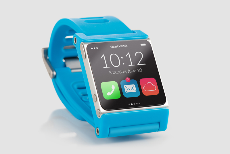 Smart watches will offer opportunities for barrier films going forward. Close-up of a modern smartwatch with a blue strap displaying the time 10:12 and the date Saturday, June 10. The screen shows app icons for phone calls, email (with 3 unread messages), and cloud storage.
